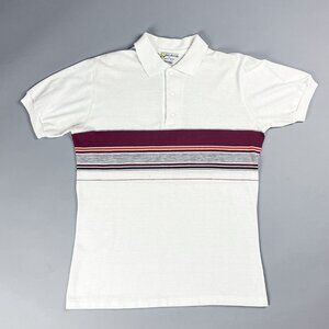 Striped Golf Polo Shirt | Vintage 80's Men's White Collared Short Sleeve T-Shirt